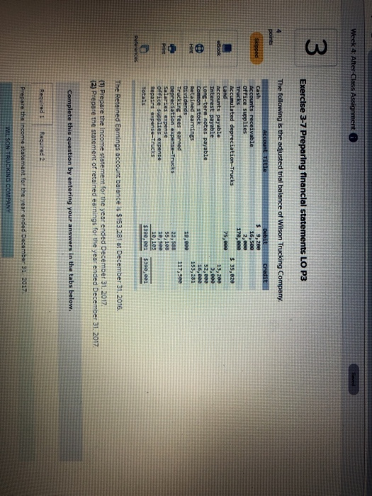 exercise 3-7 Preparing financial statements LO P3 Week 4: After-Class Assignment w