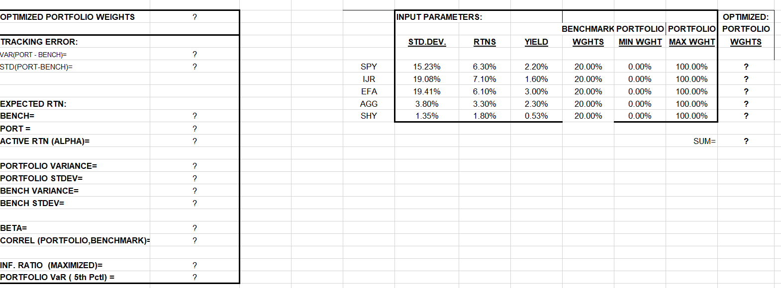 RETURN) / TRACKING ERROR INFORMATION RATIO = (PORTFOLIO RETURN - BENCHMARK RETURN)
