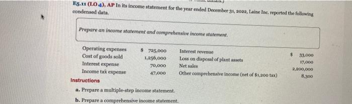 explain how it was solved E5.1 (LO4), AP In its income statement