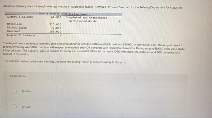 1 balance 2 Materials Direct Labor Overhead August 31 balance Work in