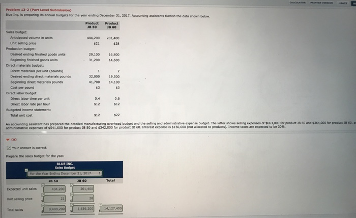 please solve for Part C Problem 13-2 (Part Level Submission) Blue Inc.