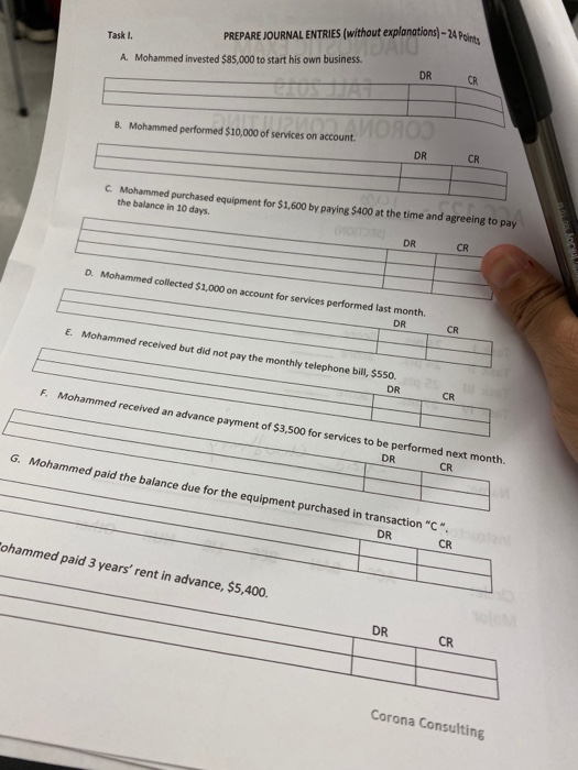  PREPARE JOURNAL ENTRIES (without explanations)- 24 Poles Task I. DR CR