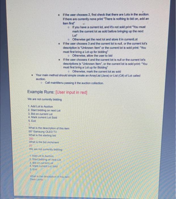 the auction company to enter 'Lotn' of iloms for sale. A Lof