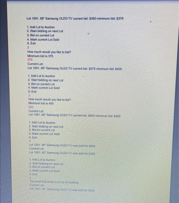 sold together. Fach item has a starting price, and a bid increment.