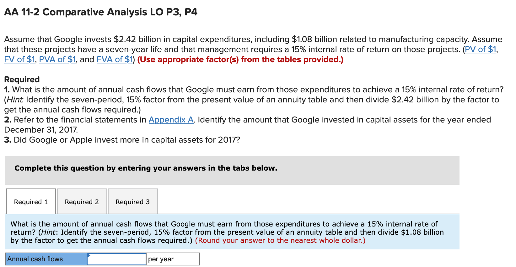 AA 11-2 Comparative Analysis LO P3, P4 Assume that Google invests