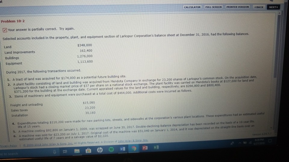  CALCULATOR FULL SCREEN PRINTER VERSION BACK NEXT Problem 10-2 Your answer