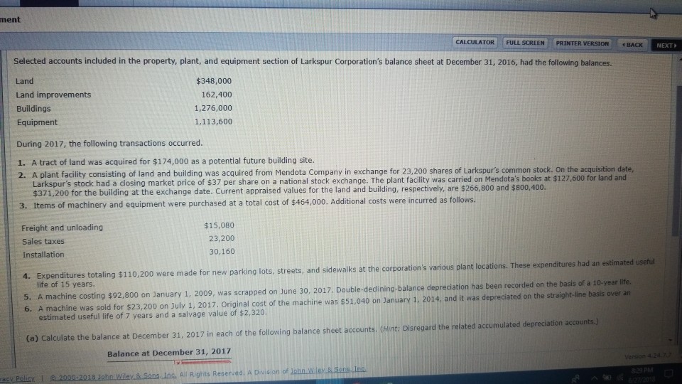 is partially correct. Try again. Selected accounts included in the property, plant,