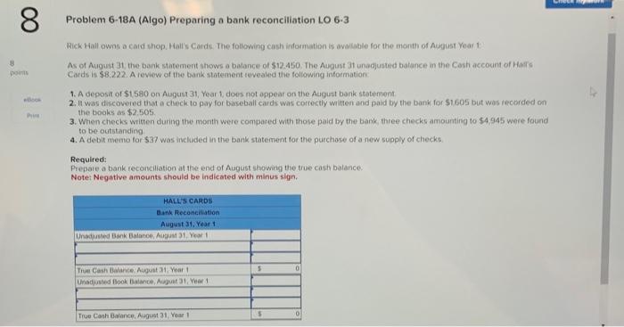  Problem 6-18A (Algo) Preparing a bank reconciliation LO 6-3 Rick kiall
