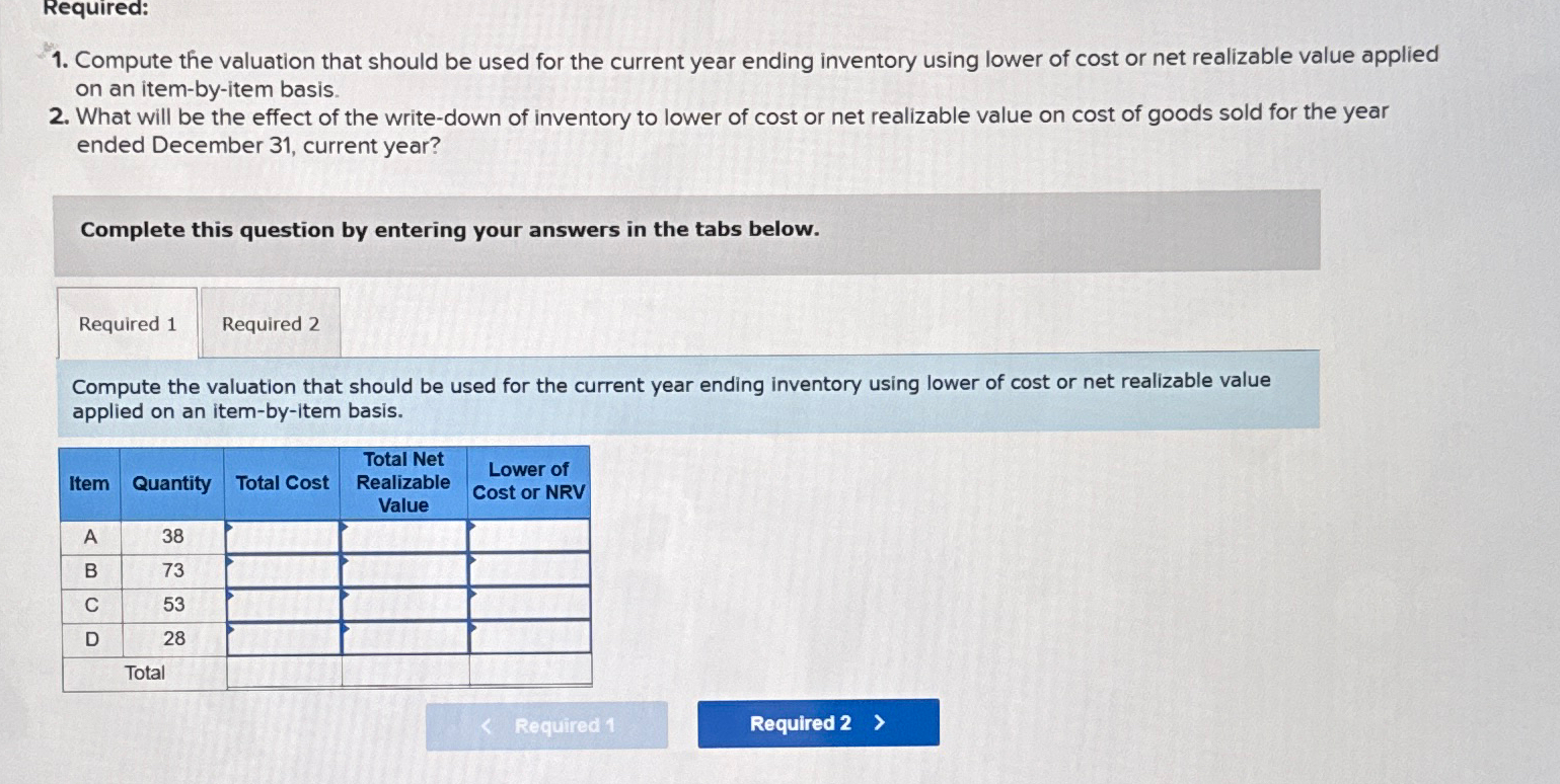  Required: Compute the valuation that should be used for the current