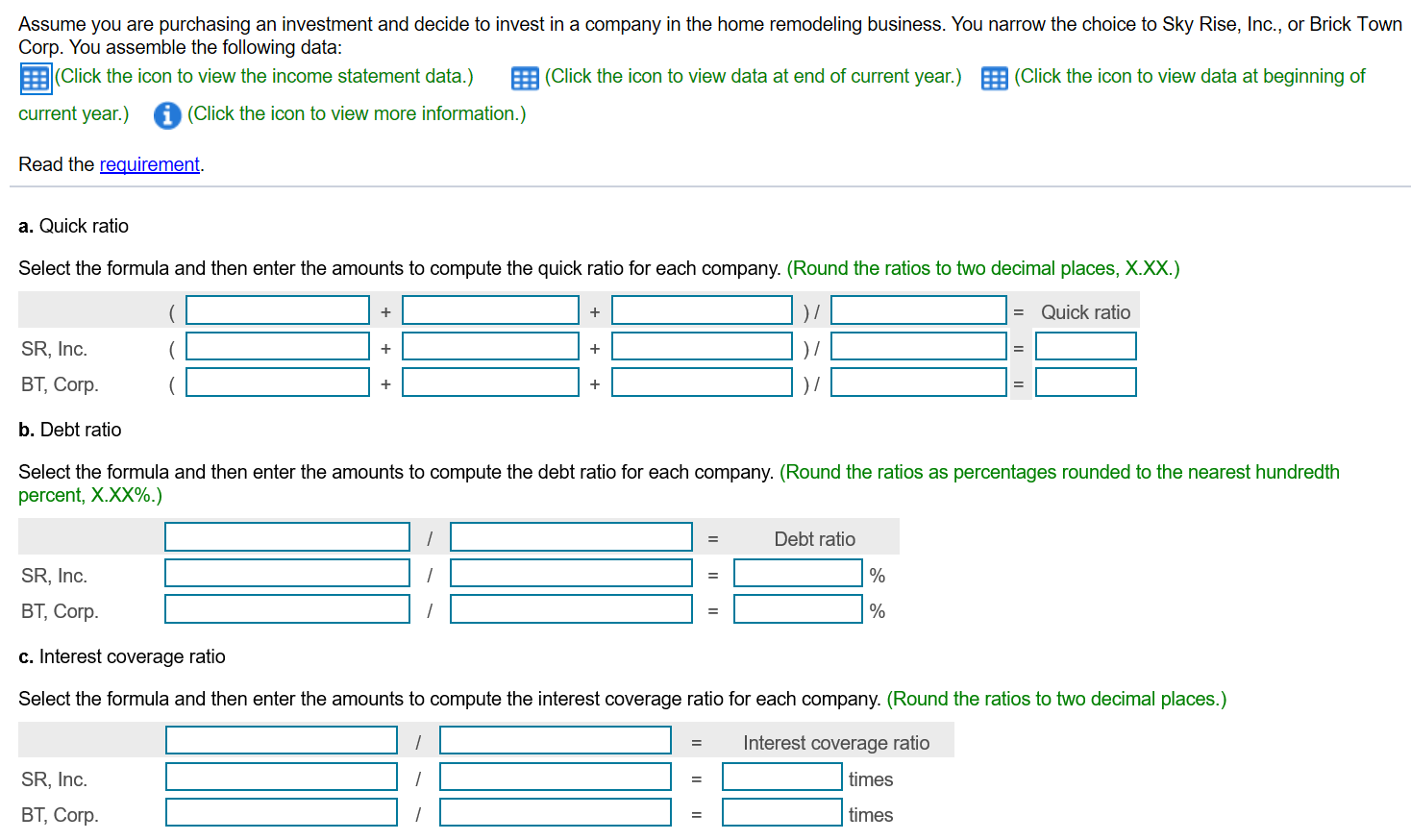 current year: Selected balance sheet and market price data at the end