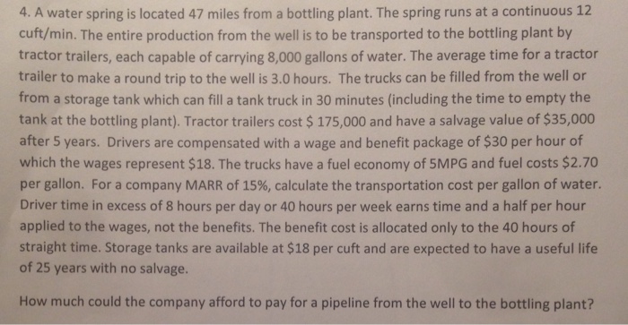  4. A water spring is located 47 miles from a bottling