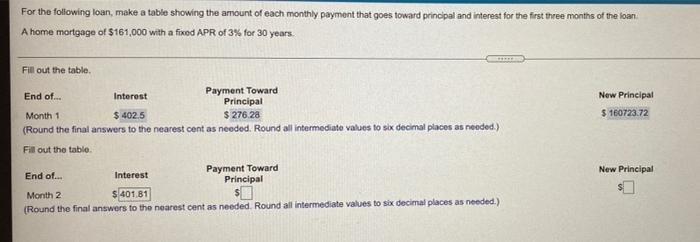 please fill. table for months 2 and 3 as well if