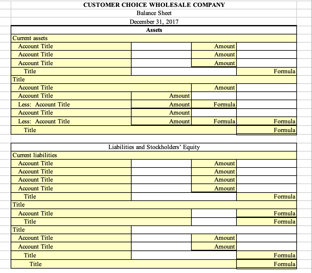 year. CUSTOMER CHOICE WHOLESALE COMPANY ------------- Trial Balance December 31, 2017 Debit