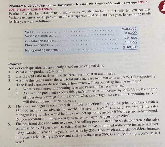  PROBLEM 5-23 CVP Applications: Contribution Margin Ratio: Degree of Operating Leverage