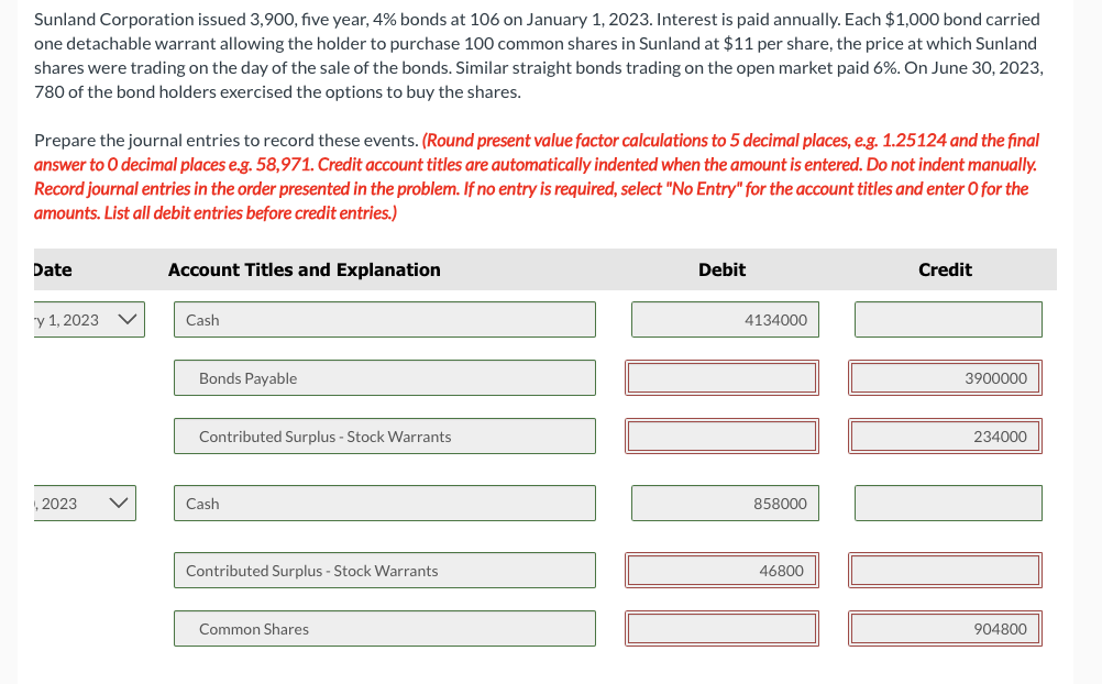  Sunland Corporation issued 3,900, five year, 4% bonds at 106 on
