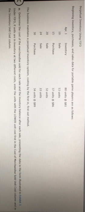  Perpetual Inventory Using FIFO Beginning inventory, purchases, and sales data for