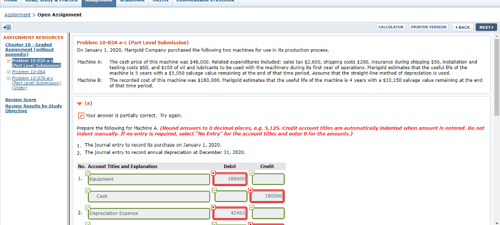  Assignment> Open Assignment RSIONBACK NEXT ASSIGNMENT RESOURCES Problem 10-03A a-c (Part