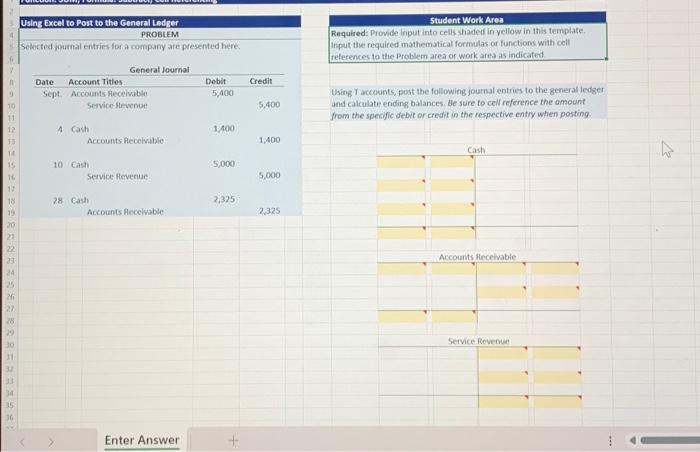  Using Excel to Post to the General Ledrer prosum Selocted joumal