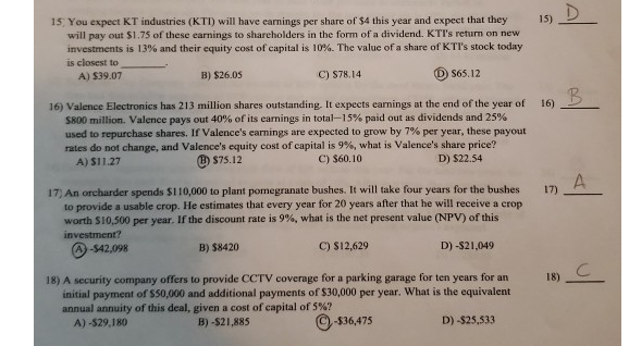 Answers are given. please show steps for calculation. show step with