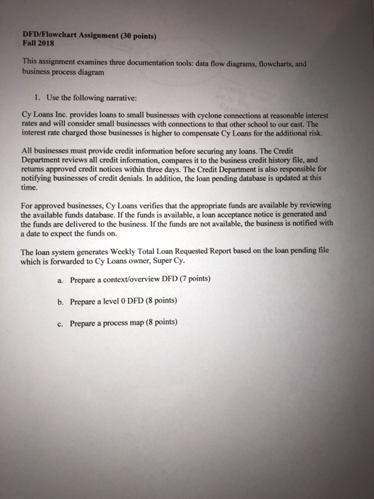  DFD/Flowehart Assignment (30 points) Fall 2018 This assignment examines three documentation