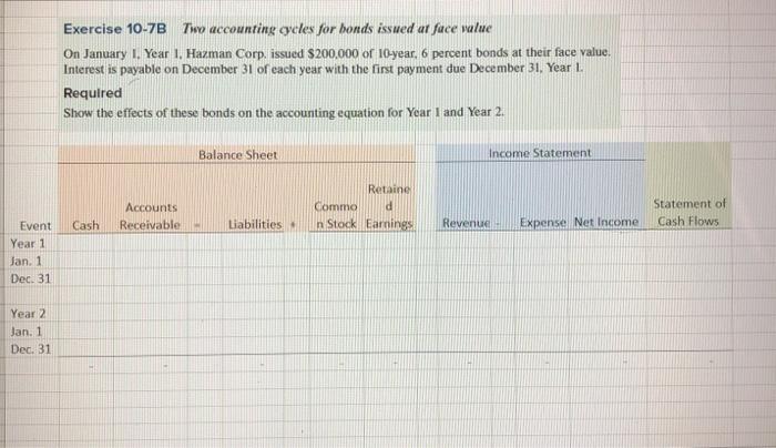  Exercise 10-7B Two accounting cycles for bonds issued ar face value