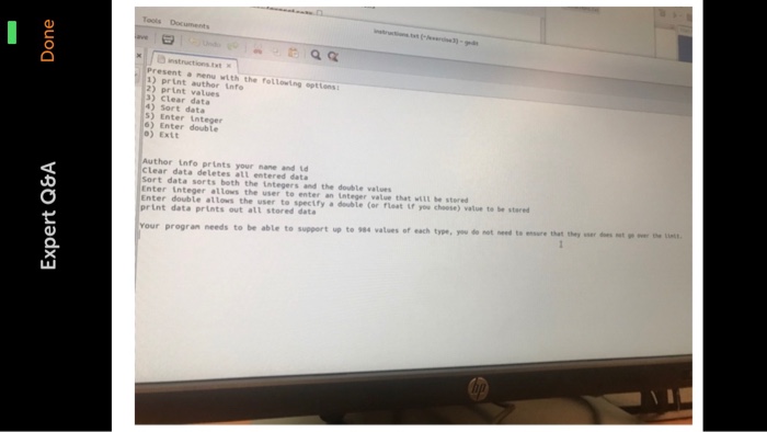  present a menue to print author info , print values ,