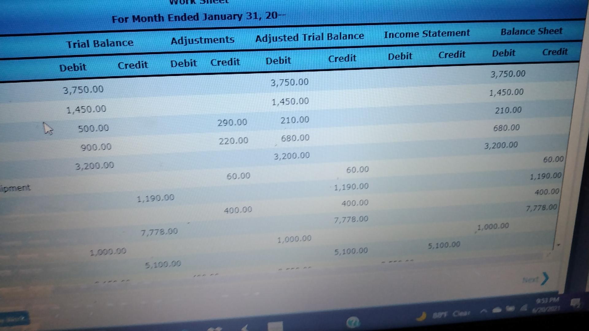 realize I could just edit it. sorry! Financial Statements A work sheet