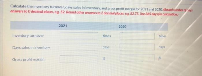 a three-year period: 2021 2020 2019 Ending inventory $19,000 $29.000 $33,000 Sales