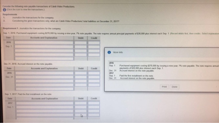  Need help with this, thanks. Consider the following note payable transactions