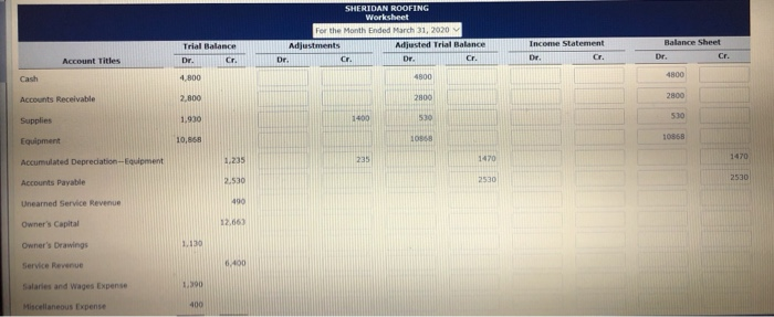 2020, are as follows. ion) lon) Sheridan Roofing Worksheet For the Month