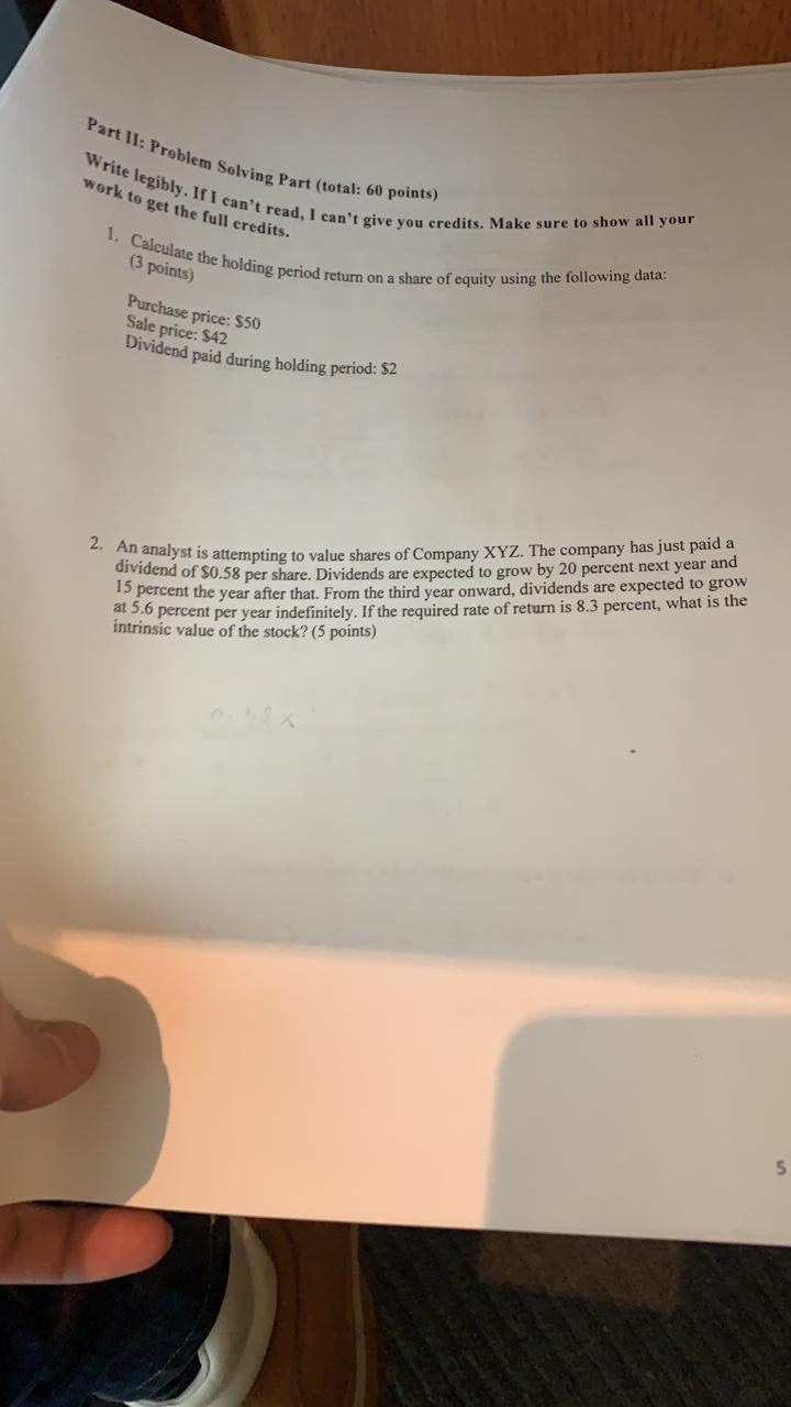 Please help me with this Question quickly Part II: Problem Solving rite