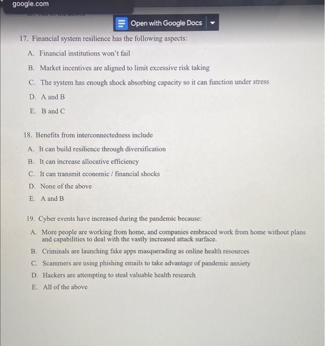  google.com Ili Open with Google Docs 17. Financial system resilience has