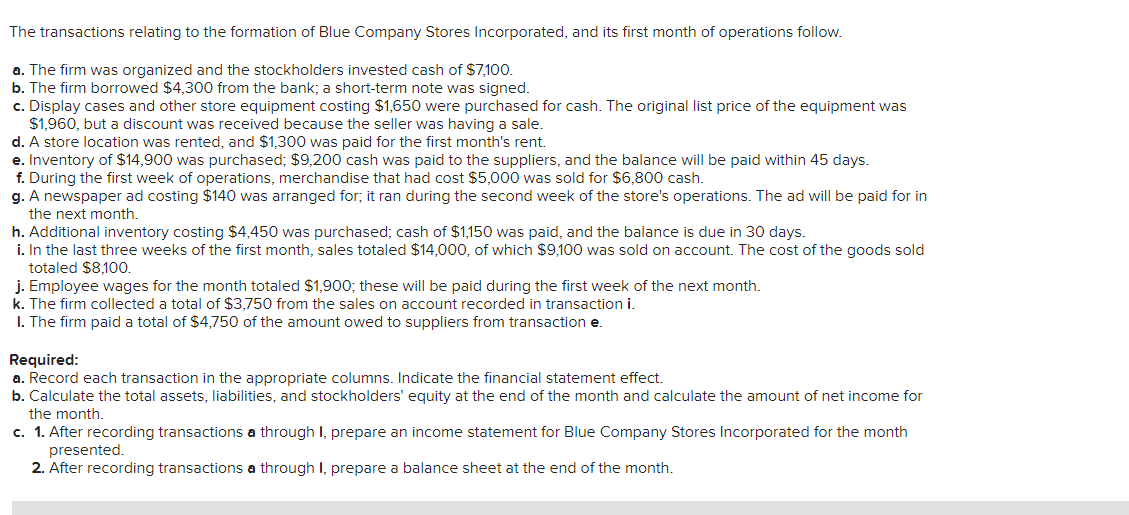 answers in the tabs below. After recording transactions a through I, prepare