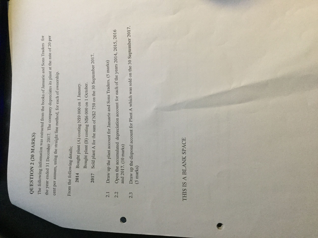 QUESTION 2 (20 MARKS) The following information was extracted from the