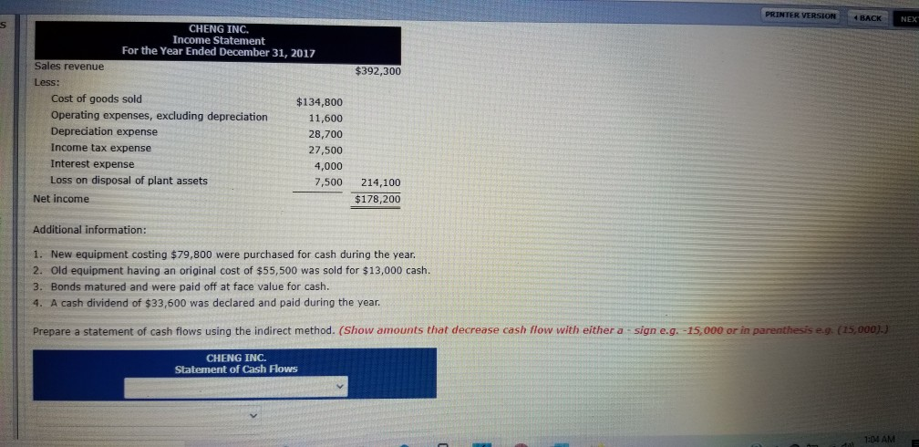 Cheng Inc. follow. CHENG INC. Comparative Balance Sheets December 31 Assets 2017