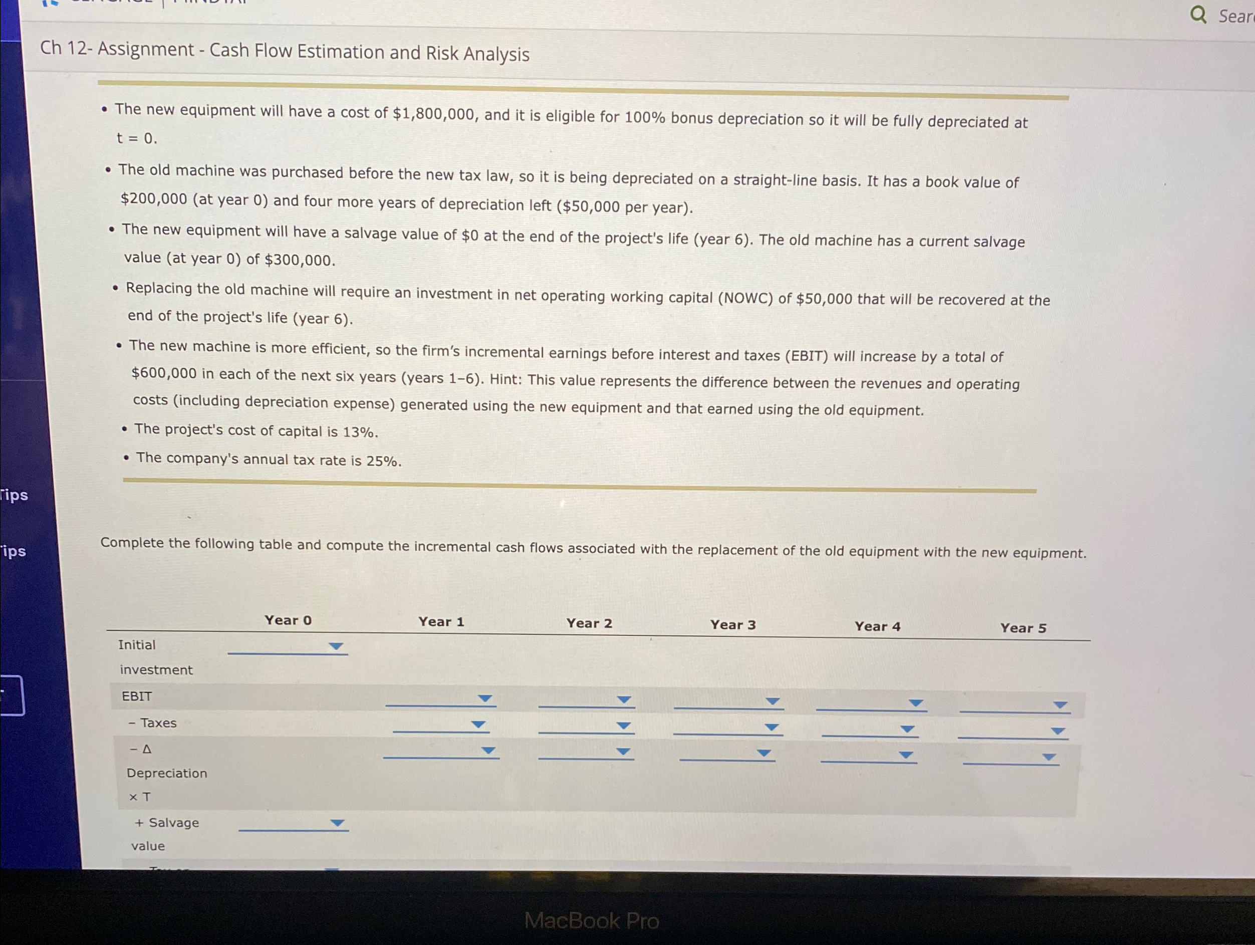  Sear Ch 12- Assignment - Cash Flow Estimation and Risk Analysis