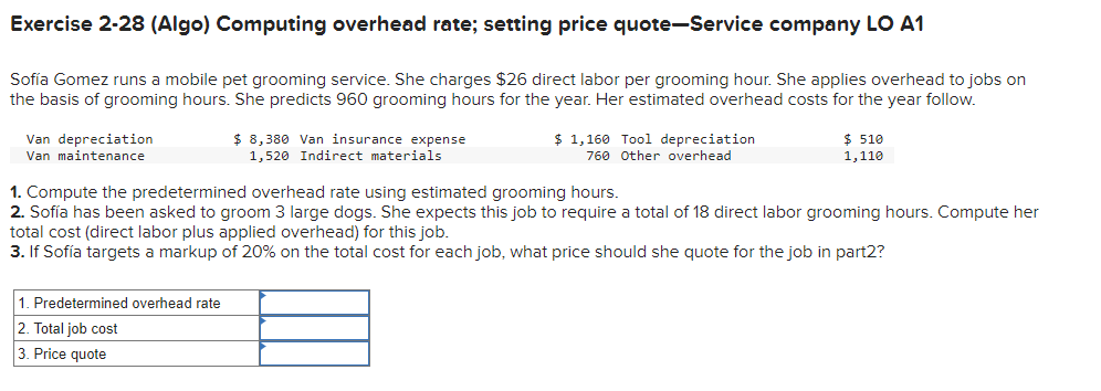 service company LO C2 Listed below are costs of services provided by