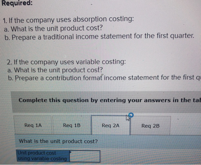 Selling and administrative expenses: Variable per unit Fixed (per month) Manufacturing costs: