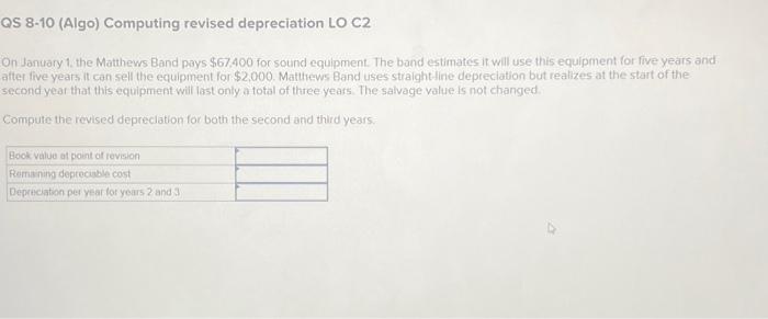  QS 8-10 (Algo) Computing revised depreciation LO C2 On January 1,