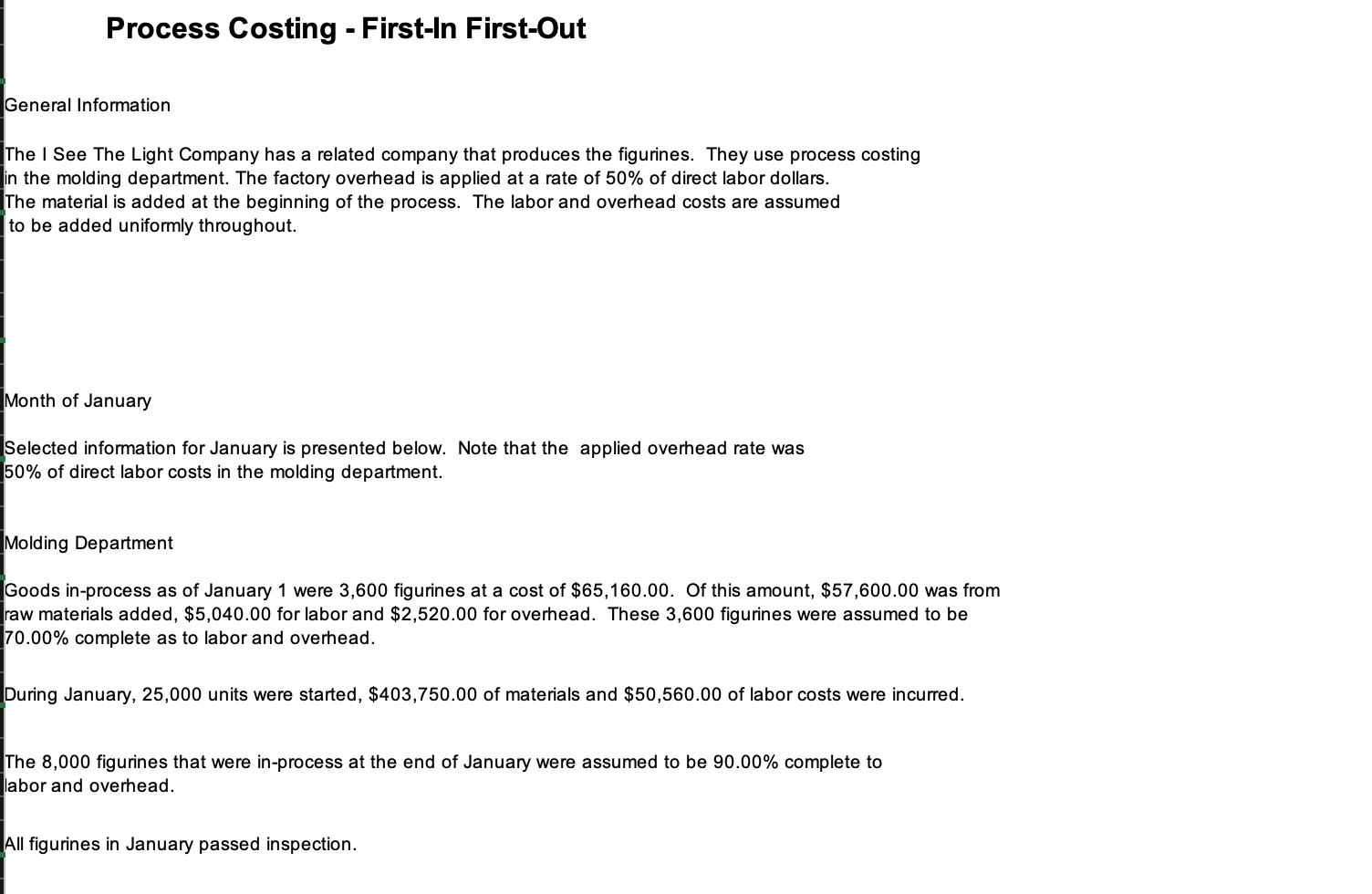  Process Costing - First-In First-Out General Information The I See The