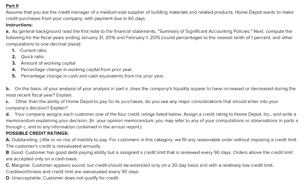 the 2015 financial statements of Home Depot, Inc., and related disclosures, excerpts
