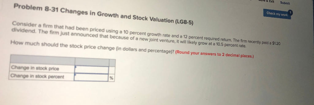  & Ext Submit Problem 8-31 Changes in Growth and Stock Valuation
