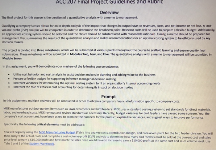 ACC 207 Final Project Guidelines and Rubric Overview The final project
