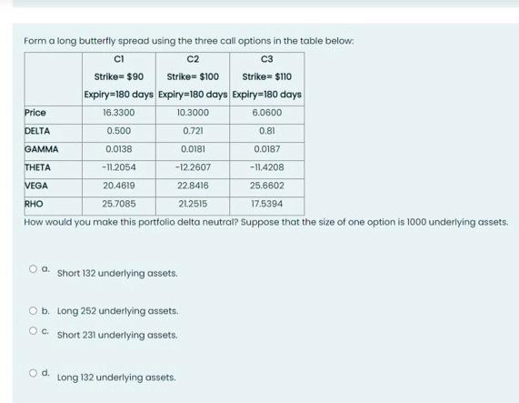 how can I solve Form a long butterfly spread using the three
