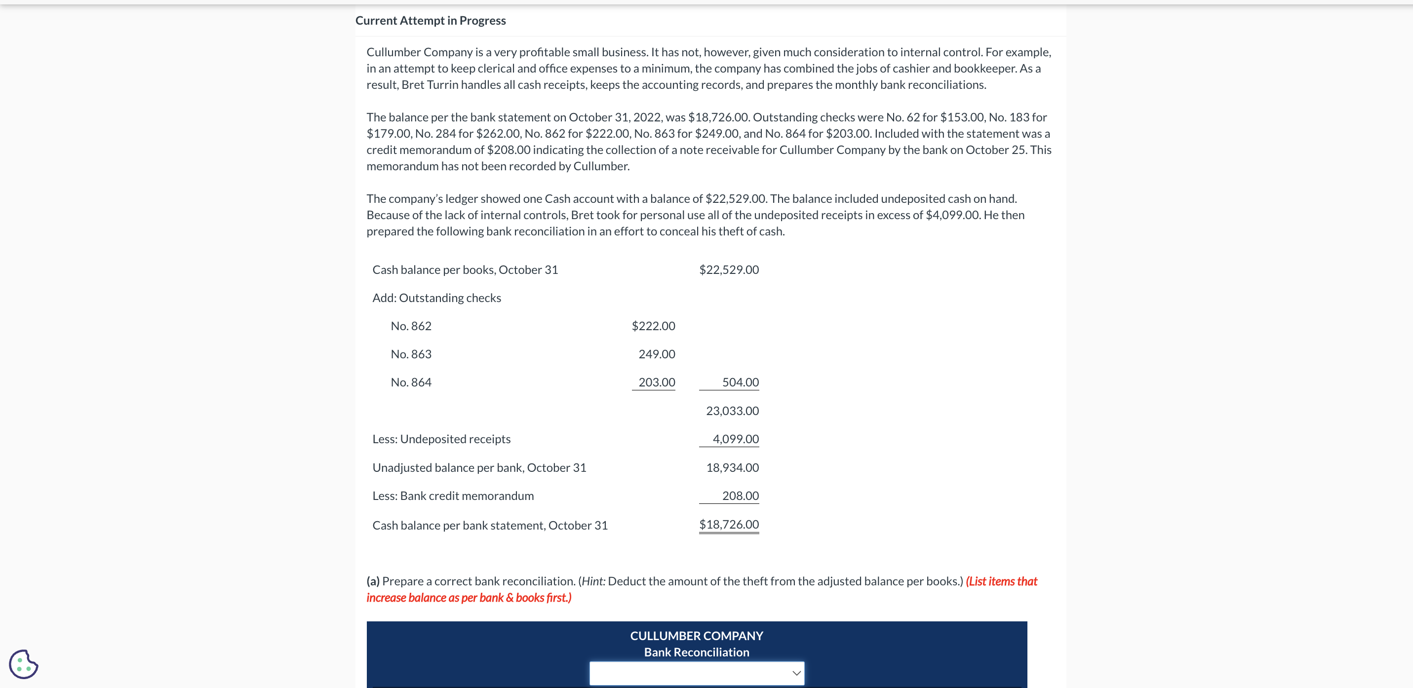  Current Attempt in Progress Cullumber Company is a very profitable small