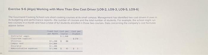  Exercise 9-6 (Algo) Working with More Than One Cost Driver [LO9-2,