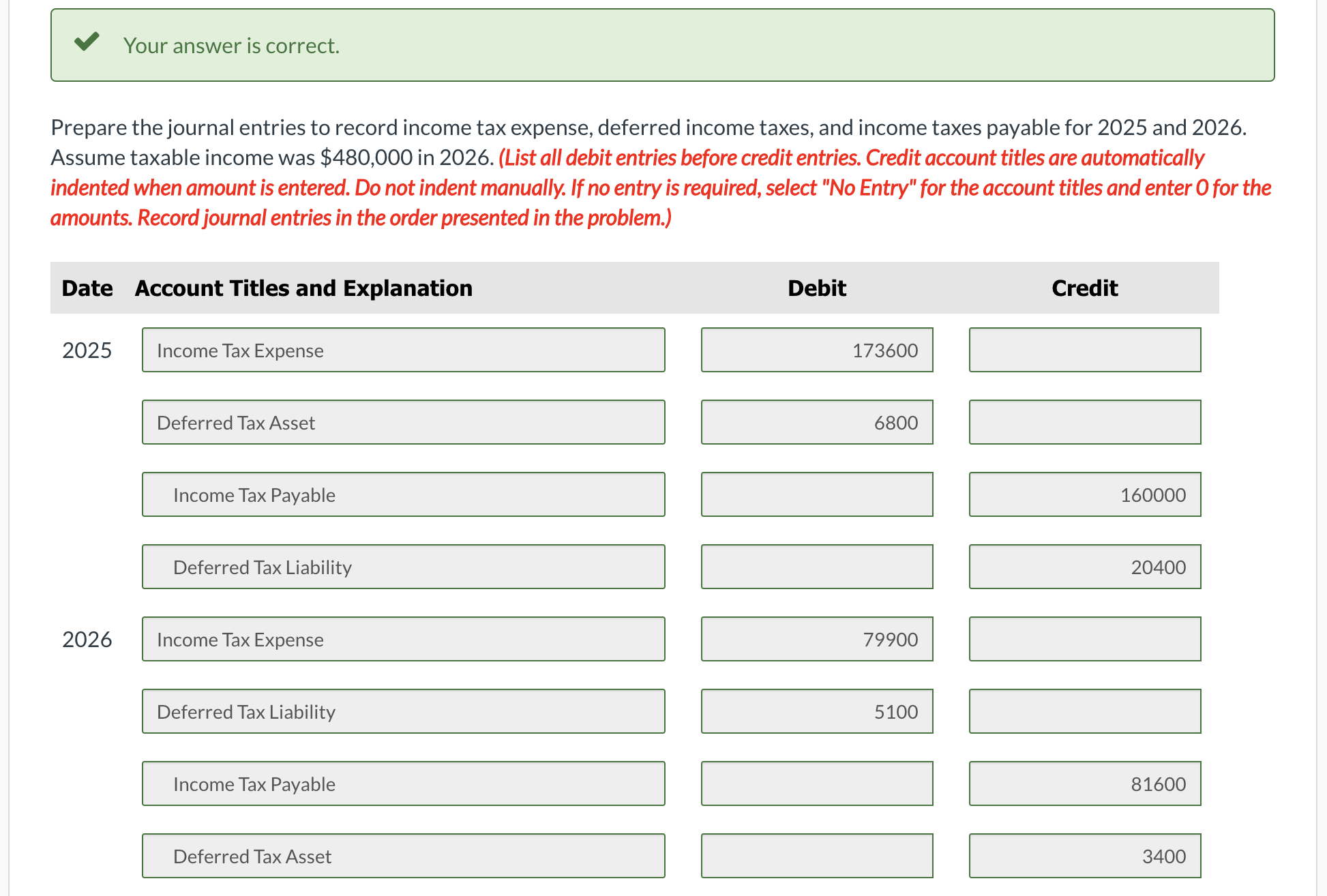 for 2025 and 2026. Assume taxable income was $480,000 in 2026 .