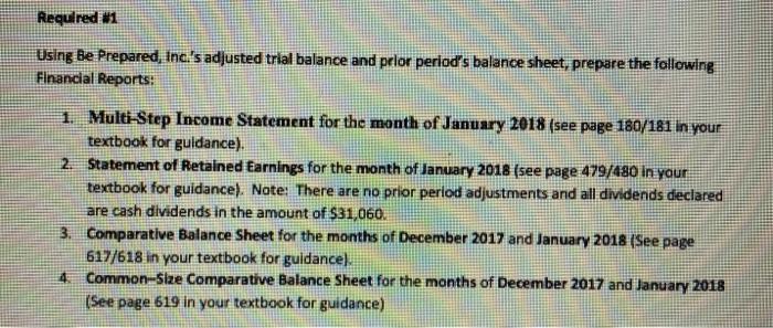  Required 1 Using Be Prepared, Inc.'s adjusted trial balance and pelor