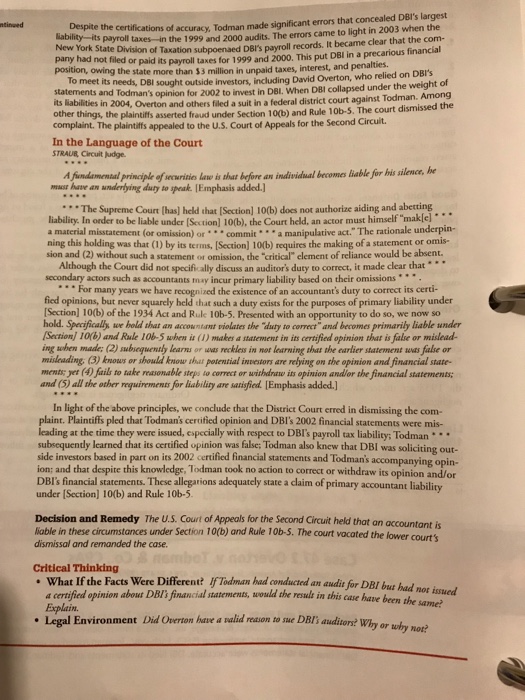 an audit for DBI but had not issued a certified opinion about