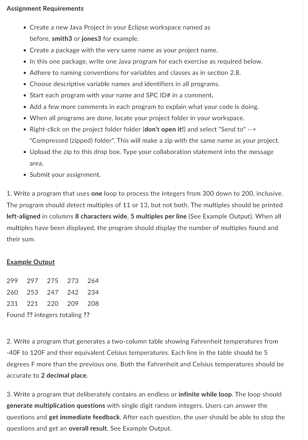  Assignment Requirements - Create a new Java Project in your Eclipse